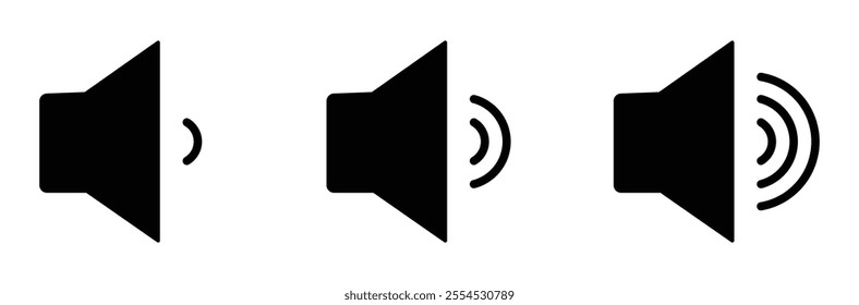 Sound volume icon set with increasing signal level vector illustration on white background. Speaker sign.