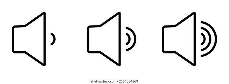 Sound volume icon set with increasing signal level vector illustration on white background. Speaker sign.