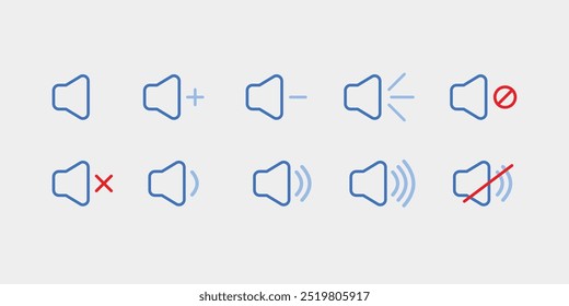 Sound Volume Icon Set with Multiple Functions in Outline Style