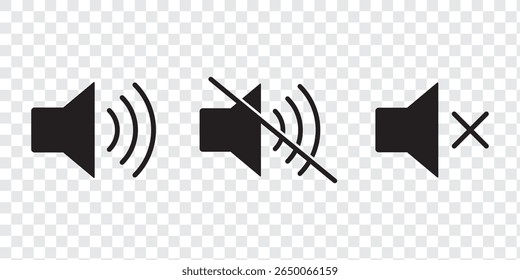 Ícone do volume de som definido. Ativar e desativar mudo do volume ícone de som vetor isolado no fundo branco.