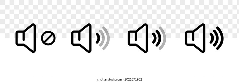 Sound volume icon set. Speaker symbol isolated with black color. Volume control.