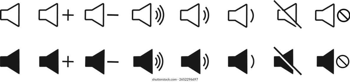 Ícone Volume de som definido. sinal de alto-falante, ícone símbolo de som, Volume ilustração vetorial, 
