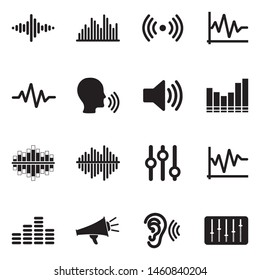 Sound And Volume Icons. Black Flat Design. Vector Illustration.