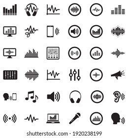 Sound And Volume Icons . Black Flat Design. Vector Illustration.