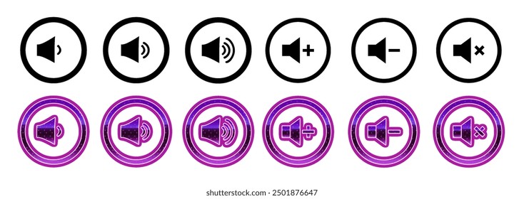 Sound volume icons defined with different signal levels. An icon that increases and reduces or som. Customizable sound, volume symbol, loudspeaker signal, audio control icon set