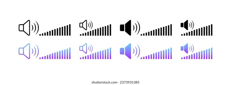 Iconos de volumen de sonido. Estilos diferentes, ajuste el volumen de sonido, iconos de volumen de sonido. Iconos del vector