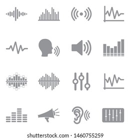 Sound And Volume Icons. Gray Flat Design. Vector Illustration.