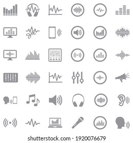 Sound And Volume Icons . Gray Flat Design. Vector Illustration.