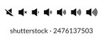 Sound volume icons set with different signal levels on white background. Аn icon that increases and reduces the sound. Sound icon, volume symbol, speaker sign, audio control icon set. Vector eps10