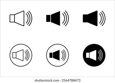 Sound volume icons set with different signal levels on white background. Аn icon that increases and reduces the sound. Sound icon, volume symbol, speaker sign