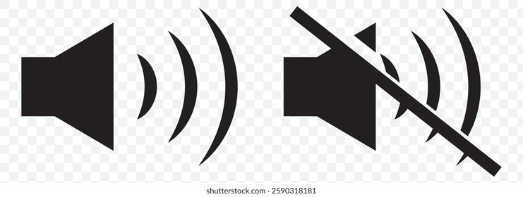 Sound volume icons set with different signal levels on white background. Аn icon that increases and reduces the sound. Sound icon, volume symbol, speaker sign, audio control icon set. Vector. EPS 10.