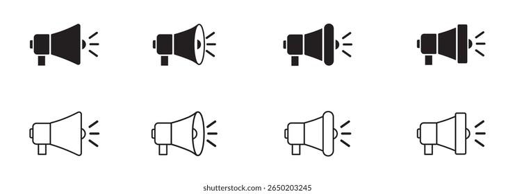 Sound volume icons set with different signal levels on white background. Sound icon, volume symbol, speaker sign, audio control icon set. Vector design eps 10