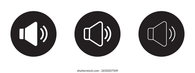 Sound volume icons set with different signal levels on white background. speaker volume on line art icon for apps and websites. Sound icon, volume symbol, speaker sign, audio control icon set. eps 10
