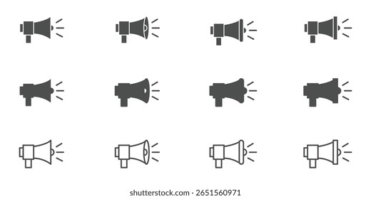 Ícones de volume de som definidos com diferentes níveis de sinal. Аum ícone que aumenta e reduz o som. Ícone de som, símbolo de volume, sinal de alto-falante, conjunto de ícones de controle de áudio. Ícone mudo e silencioso. Projete EPS 10.