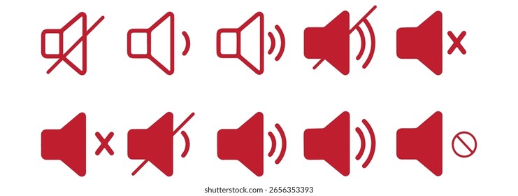Sound volume icons set with different signal levels. Sound icon, volume symbol, speaker sign, Аn icon that increases and reduces the sound. icon vector. sound symbol.