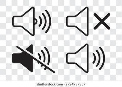Iconos de volumen de sonido establecidos con diferentes niveles de señal sobre fondo blanco. Аn icono que aumenta y reduce el sonido. Conjunto de iconos de altavoz. Vector de iconos de volumen. Vector de iconos de altavoz. diseño eps 10