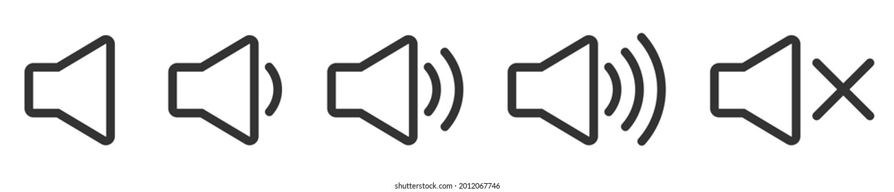 Sound volume icons set. Vector isolated black audio icons or symbols. Speaker volume icon - audio voice sound symbol media music.