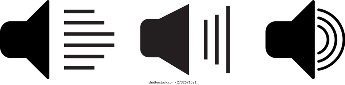 Sound volume icons set vector illustration, Speaker Set Icon, Sound Icon, Volume level icons increases and decreases, speaker sign, audio control icon set, Sound icon, volume symbol isolated.