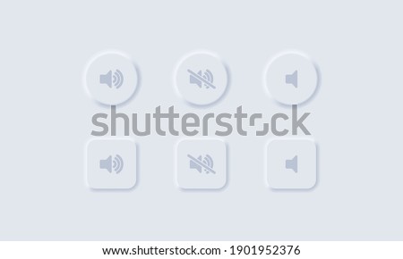 Sound volume icons. Sound volume up, down or mute control buttons set. Set of media player button icons. Neumorphism icons Vector illustration. EPS10