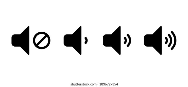 Sound volume icons. Vector isolated sound volume up, down or mute control buttons set