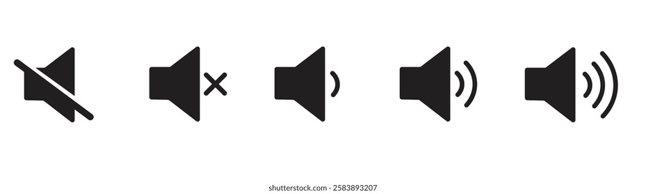 Sound volume icons. Vector isolated sound volume up, down or mute control buttons set