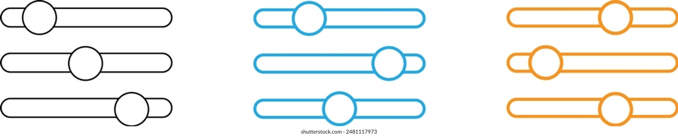 Icono de nivel de volumen de sonido. Panel de control Icono de diapositiva Icono de controlador de sonido - Control deslizante de Configuraciones de ajuste - Iconos de nivel de ecualizador de sonido
