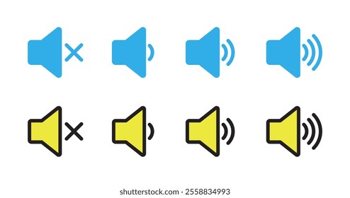 Sound volume level icon set collection in flat design. Audio speaker sign symbol