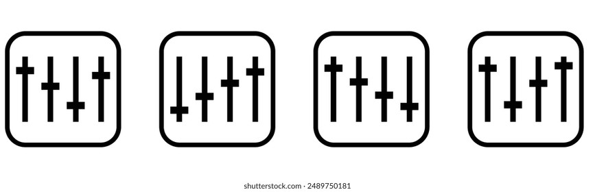 Sound volume level line art icon, sound controller icon, Adjustment settings slider icon.