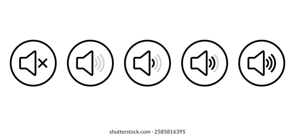 Sound volume level outline icon on circle line