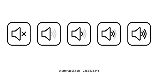 Sound volume level outline icon on square line. Audio speaker sign symbol