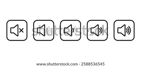 Sound volume level outline icon on square line. Audio speaker sign symbol