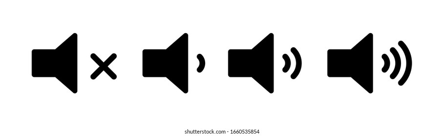 Sound volume set of icons. Vector isolated black audio icons or symbols. Speaker volume icon -audio voice sound symbol media music. EPS 10