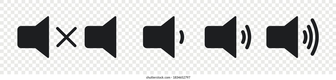 Conjunto de volúmenes de sonido vectorial de iconos.Conjunto de iconos de volumen para el diseño y las aplicaciones de su sitio web.Diseño aislado de vectores iconos o símbolos de audio negro.Ilustración vectorial