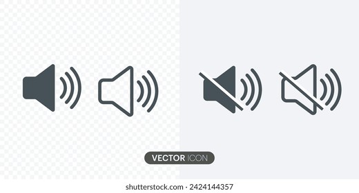 Sound volume set.Volume level Icon, Mute and unmute volume sound flat vector icons for video apps and websites. Vector illustration