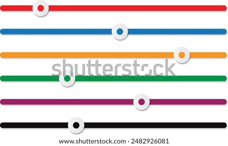 sound volume slider adjustment icon set, horizontal coloring slider button isolated flat design, vector illustration.