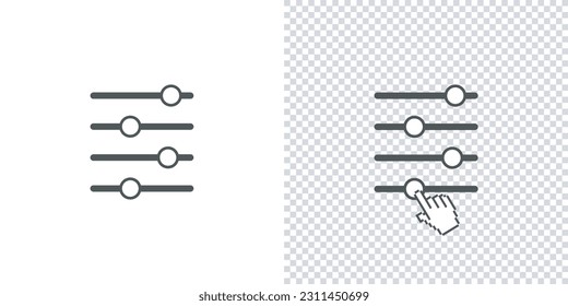 
Sound volume slider bar icon.Adjustment settings Hand touch slider icon.Sound controller symbol thin line Vector illustration isolated on white background.