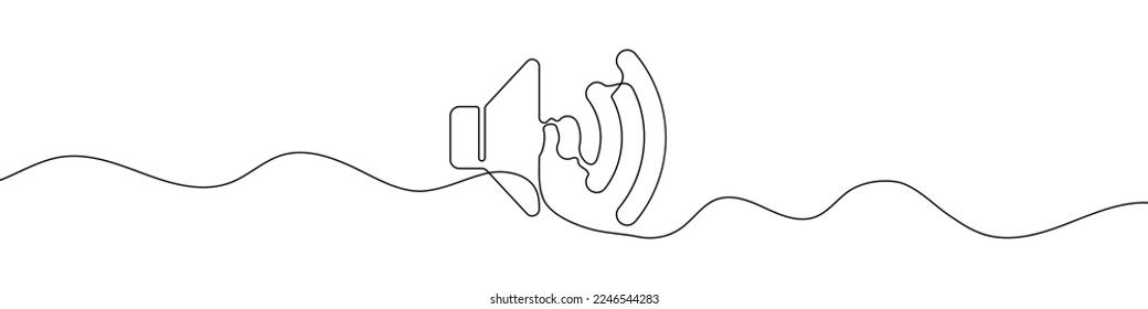 Sound volume symbol in continuous line drawing style. Line art of speaker icon. Vector illustration. Abstract background