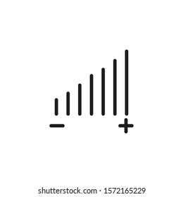 Sound volume thin line icon. Speaker, plus and minus, scale isolated outline sign. Increase and decrease concept. Vector illustration symbol element for web design and apps