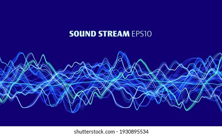 Sound wave. Abstract geometric sound equalizer background. Wave flow. Data chart. Big data analytic