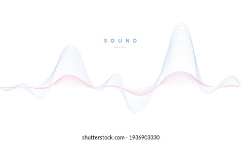 Sound wave abstract horizontal banner template. Vector flat modern illustration. Blue and pink fluid flow shape isolated on white background.