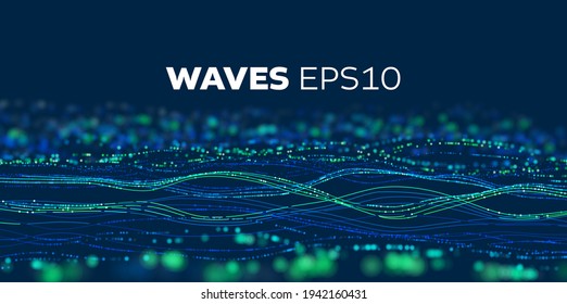 Sound wave abstract vector background. Technology music neon lines wave. Sound flow. Music stream background