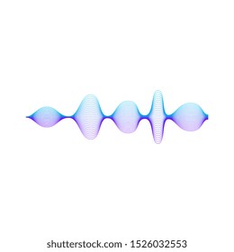 Sound wave amplitude or music frequency beat graphic twisted lines design element. Digital symbol of music volume level vector illustration isolated on white background.