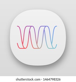 Sound wave app icon. UI/UX user interface. Wavy ribbon line. Music, melody rhythm digital soundwave. Soundtrack playing abstract waveform. Web or mobile applications. Vector isolated illustration