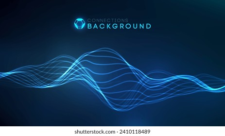 Fondo abstracto de audio de onda sonora. Pulso de onda de música de conexiones de red. Fondo de tecnología azul. Secuencia de red
