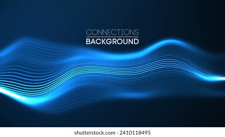 Sound wave audio abstract background. Network connections music wave pulse. Blue technology background. Network stream