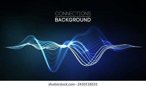 Sound wave audio abstract background. Network connections music wave pulse. Blue technology background. Network stream