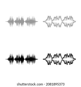Sound wave audio digital equalizer technology oscillating music set icon grey black color vector illustration image simple flat style solid fill outline contour line thin