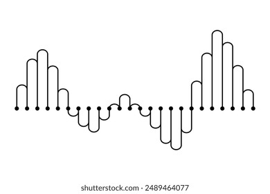 Sound wave. Audio digital equalizer technology, musical pulse vector Illustration. Voice line waveform or volume level symbol. Curve radio wave
