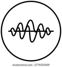 Sound wave audio frequency line icon inside circular frame with frequency