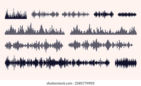 Sound wave and audio vector elements - Collection of music song EQ levels in simple vector format to use as graphic element